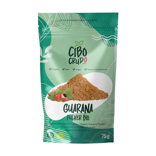 Guarana Pulver Bio und Roh - 75 g. Enthält Guaranin. Reines Guaranapulver aus Brasilien. Natural Energizer enthält Vitamin B C und Antioxidantien. Für Teigrezepte und Getränke. von CIBO CRUDO crudo biologico vegan