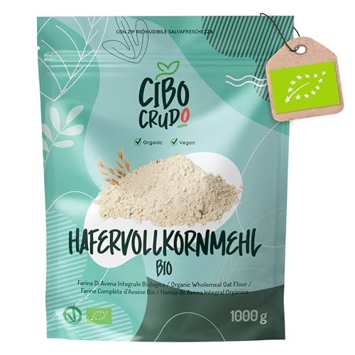 Hafermehl Bio - 1Kg. Hafer Mehl zum Backen. Hafervollkornmehl für Pizza Pasta oder Desserts wie Pfannkuchen. von CIBO CRUDO crudo biologico vegan