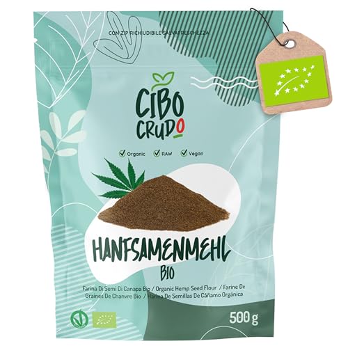Hanfmehl Bio und Roh - ​​500 g. Geschältes Hanf mehl. Bio-Vollkorn-Hanfsamenmehl. Reich an Omega 3 und Omega 6. von CIBO CRUDO crudo biologico vegan