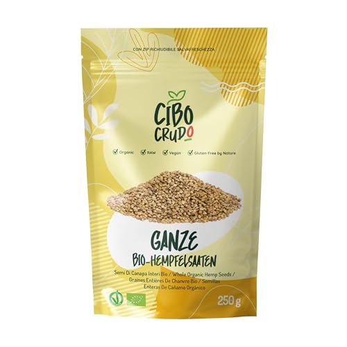 Hanfsamen Ungeschält Bio - 250g. Enthalten Proteine Ballaststoffe Vitamine und Antioxidantien Omega 3 und Omega 6 Fette. Organic Hemp Seeds. von CIBO CRUDO crudo biologico vegan