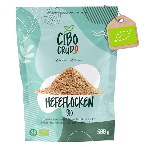 Hefeflocken Bio Vegan - 500g. Nährhefe Bio Trocken. Von Natur aus Glutenfrei Laktosefrei und Backtriebmittel. Alternative für Bierhefe und Käse. Nutritional Yeast Organic Flakes. von CIBO CRUDO crudo biologico vegan