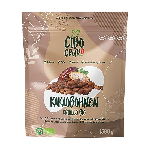 Kakaobohnen Roh Bio - 1.5 Kg. Rohe Kakaobohnen Ungeröstet zum Essen aus Peru. Raw Cacao Beans Kakao Bohne Ganze Sorte Criollo. Bbiologischer Anbau. von CIBO CRUDO crudo biologico vegan