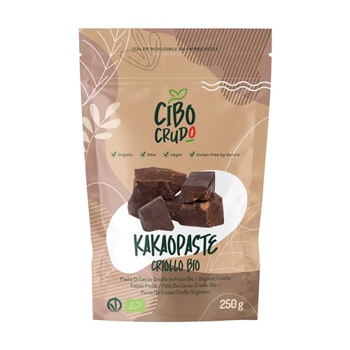 Kakaomasse Bio Roh - 250g. Criollo Kakao Bio zur Herstellung von Rohkakaomasse 100% Natürlich und Rein. Kakaopaste von Peru. Enthält Antioxidantien und Mineralien für Süßigkeiten Kekse und Kuchen. von CIBO CRUDO crudo biologico vegan
