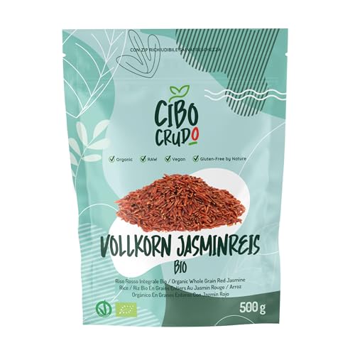 Roter Reis Vollkorn Bio - 500 g. Enthält Monacolin Fasern Eiweiß Vitamine B und Lignane. Für Kalte und Warme Rezepte. Nicht raffiniert um Eigenschaften und Nährstoffe zu Erhalten. von CIBO CRUDO crudo biologico vegan