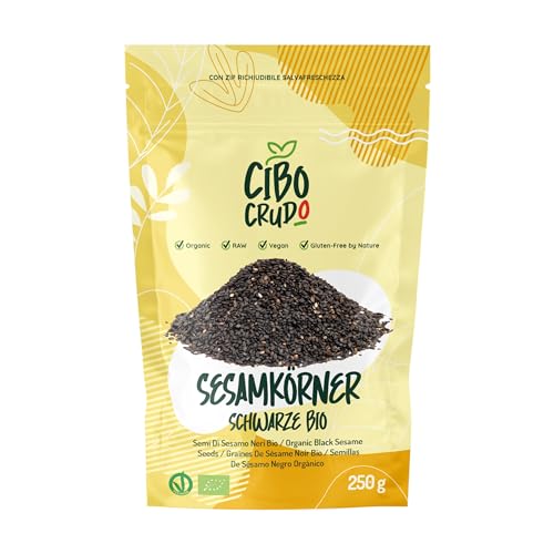 Schwarzer Sesam Bio - 250g. Sesam Schwarz Nicht Geröstet und Ohne Zusätze. Sesamsamen Vegan und Roh. Reich an Vitaminen und Mineralsalzen. von CIBO CRUDO crudo biologico vegan