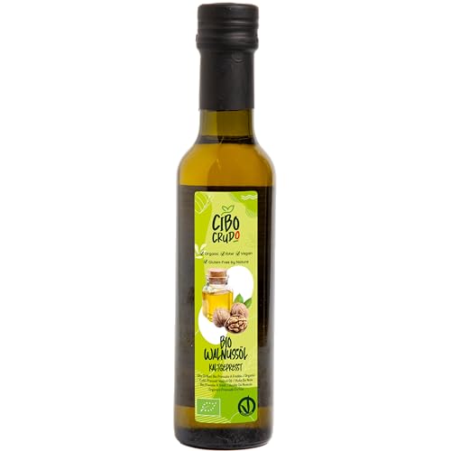 Walnussöl Bio Kaltgepresst Nativ - 250 ml | Unraffiniertes Walnussöl in Lebensmittelqualität | Reich an Omega-3 & Antioxidantien | Ideal für Küche, Kosmetik & Gesichtspflege von CIBO CRUDO crudo biologico vegan