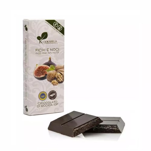Ciokarrua® | Modica Schokoladenfeigen und Walnüsse | Modica Rohschokolade g.g.A. | Laktosefreier Schokoriegel - 100 Gr von CIOKARRUA