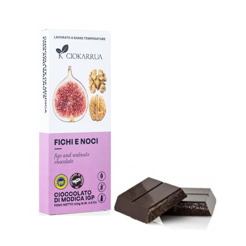 Ciokarrua® | Modica Schokoladenfeigen und Walnüsse | Modica Rohschokolade g.g.A. | Laktosefreier Schokoriegel - 100 Gr von CIOKARRUA