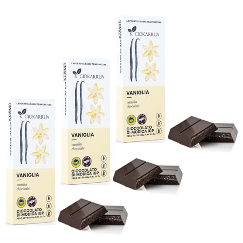 Ciokarrua® | Schokolade Modica Vanille | Modica Rohschokolade g.g.A. | Laktosefreier Schokoriegel - 3 x 100 Gr von CIOKARRUA