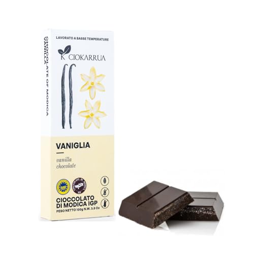 Ciokarrua | Schokolade Modica Vanille | Laktosefreier Modica g.g.A.-Schokoladenriegel – 100 g | Bei niedrigen Temperaturen verarbeitete Schokolade Ciokarrua | Schokolade Modica Vanille | Laktosefreier Modica g.g.A.-Schokoladenriegel – 100 g | Bei niedrigen Temperaturen verarbeitete Schokolade von CIOKARRUA
