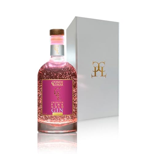 CONDE LUMAR - Pink Gin - Premium Liqueur Gold 23K - Erdbeer- und Rotfruchtgeschmack - Mit 23K Gold - Kartonschachtel - Mit Qualitäts-Gold-Zertifikat - zum Verschenken - 40% Vol. - 70 cl von CL CONDE LUMAR
