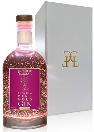 CONDE LUMAR Pink Premium Gin mit Geschenkverpackung - Strawberry & Pink Grapefruit - 23 Karat Blattgold - Geschenkidee Männer & Frauen - Premium Liqueur mit Goldzertifikat 40% Vol 70 cl von CL CONDE LUMAR