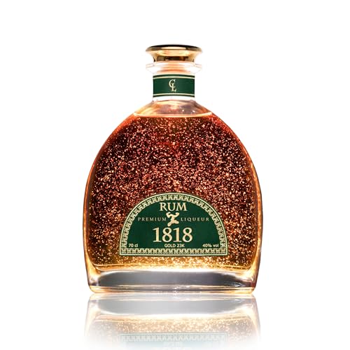 XO Rum 1818 Geschenk - Premium Liqueur 23-Karat Blattgold - Geschenkidee für Männer - Ron Anejo Solera Reserva - Flasche Ohne Geschenkverpackung mit Gold Zertifikat von CL CONDE LUMAR