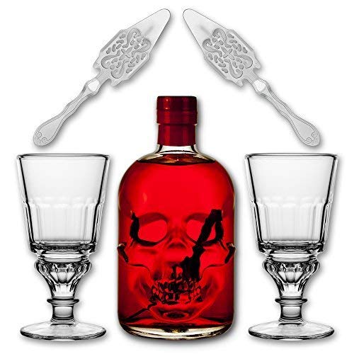 Red Chili Head Absinthe 0,5l + 2x Absinth Glas Pontarlier + 2x Absinth Löffel Antique von ALANDIA