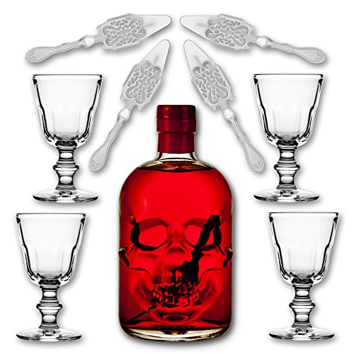 Red Chili Head Absinthe 0,5l + 4x Absinth Glas Perigord + 4x Absinth Löffel Antique von CLUDI Handel & Warendistribution