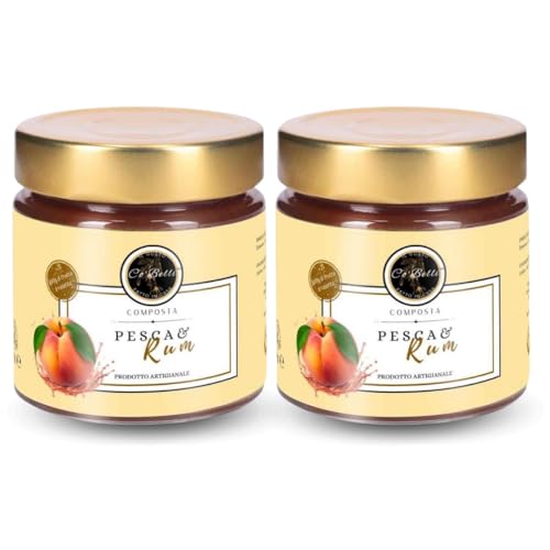 Handgefertigtes Pfirsich-Rum-Fruchtkompott – 2 x 220 g, hergestellt in Italien von CO’ BELLI IL GUSTO FATTO IN CASA