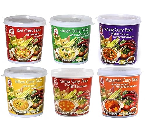 Cock Brand - Probierset Currypasten 6er Pack (6 x 400g) - 6 Sorten, je 1 Dose von Cock