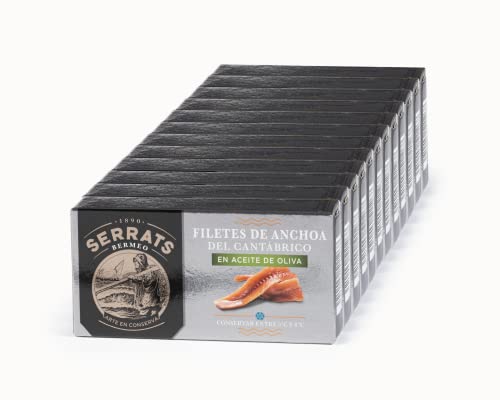 12 Einheiten - SERRATS - Anchovis des Kantabrischen Meeres in Olivenöl 50g von CONSERVAS SERRATS
