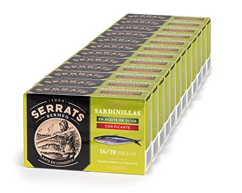 12 Einheiten - SERRATS - Kleine Sardinen in würzigem Olivenöl (16-20 Sardinen/Dose) von CONSERVAS SERRATS