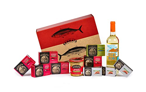 SERRATS - Geschenkbox - Kantabrischen Gehäuse und Txakoli - 10 Fischkonserven und eine Flasche Txakoli Itsasmendi von CONSERVAS SERRATS