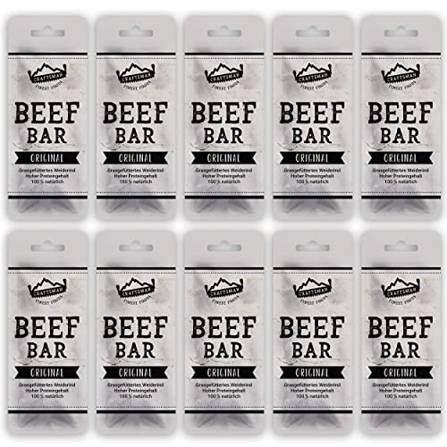 Craftsman Beef Bar Original (20 x 28 g) | Jerky Riegel Set | Jerky Bar | 100% natürlicher Rindfleischriegel | ohne Zuckerzusatz | High Protein Riegel | Fleisch Snack glutenfrei von CRAFTSMAN FINEST FOODS
