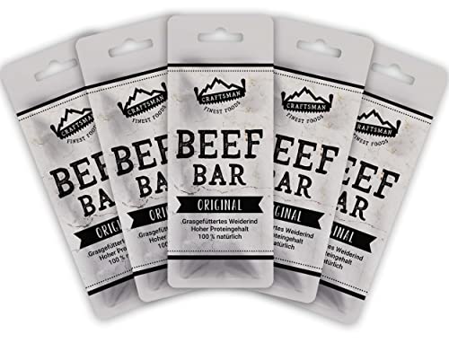 Craftsman Beef Bar Original (5 x 28 g) | Jerky Riegel Set | Jerky Bar | 100% natürlicher Rindfleischriegel | ohne Zuckerzusatz | High Protein Riegel | Fleisch Snack glutenfrei von CRAFTSMAN FINEST FOODS