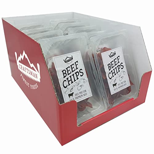 Craftsman Beef Chips | hauchdünn geräuchertes Rindfleisch | Proteinreiches Trockenfleisch | 100% Rind | knusprige Beef Jerky Chips für Party | Meat Snack to Go | Glutenfrei (10 Packungen (Display)) von CRAFTSMAN FINEST FOODS