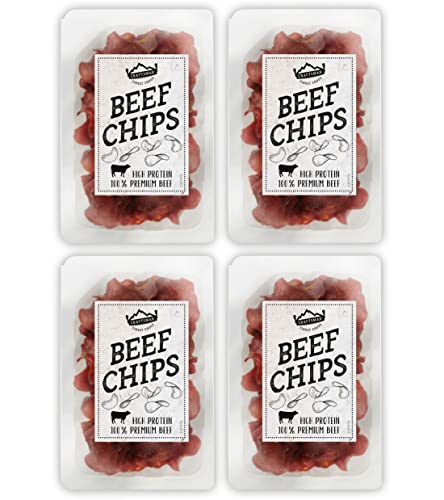 Craftsman Beef Chips | hauchdünn geräuchertes Rindfleisch | Proteinreiches Trockenfleisch | 100% Rind | knusprige Beef Jerky Chips für Party | Meat Snack to Go | Glutenfrei (4 Packungen) von CRAFTSMAN FINEST FOODS