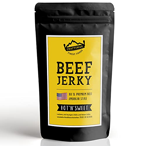 Craftsman Beef Jerky HOT & SWEET 250g | Trockenfleisch aus Deutschland - Bayern | American Jerky Beef Set | 100% Rindfleisch | Hot’n‘Sweet | Premium Beef | Meat Snack MADE IN GERMANY von CRAFTSMAN FINEST FOODS