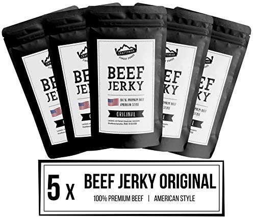 Craftsman Beef Jerky ORIGINAL 250 g (5 x 50g) | Trockenfleisch aus Deutschland - Bayern | American Jerky Beef Set | 100% Rindfleisch | Original | Premium Beef | Meat Snack MADE IN GERMANY von CRAFTSMAN FINEST FOODS