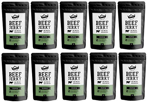 Craftsman Beef Jerky Pepper 500 g | Aus Deutschland - Bayern | Jerky Beef Set 10 x 50g | 100% Rindfleisch | High Protein 68% | Biltong Trockenfleisch Pfeffer | 100% Natürlich | Ohne Zucker von CRAFTSMAN FINEST FOODS