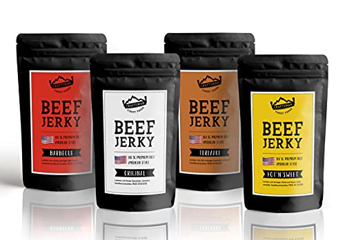 Craftsman Beef Jerky Probierpack | Set 4 x 50g (200g) | ORIGINAL, BBQ, TERIYAKI, HOT & SWEET | Trockenfleisch aus Deutschland - Bayern | American Jerky Beef Mix | Meat Snack MADE IN GERMANY von CRAFTSMAN FINEST FOODS