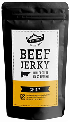 Craftsman Beef Jerky Spicy 250g | 100% Natürlich | Ohne Zucker | Aus Deutschland - Bayern | 100% Rind | High Protein 68% | Biltong Trockenfleisch Chili Scharf von CRAFTSMAN FINEST FOODS