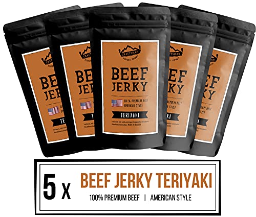 Craftsman Beef Jerky TERIYAKI 250g (5 x 50g) | Trockenfleisch aus Deutschland - Bayern | American Jerky Beef Set | 100% Rindfleisch | Teriyaki | Premium Beef | Meat Snack MADE IN GERMANY von CRAFTSMAN FINEST FOODS