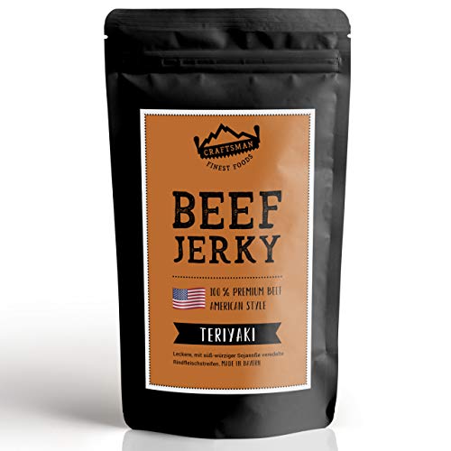Craftsman Beef Jerky TERIYAKI 250g | Trockenfleisch aus Deutschland - Bayern | American Jerky Beef Set | 100% Rindfleisch | Teriyaki | Premium Beef | Meat Snack MADE IN GERMANY von CRAFTSMAN FINEST FOODS