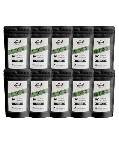 Craftsman Biltong Pepper Trockenfleisch | Beef Jerky Set aus Deutschland - Bayern | Ohne Zucker 100% Natürlich mit Pfeffer (10x 50g Pepper) von CRAFTSMAN FINEST FOODS
