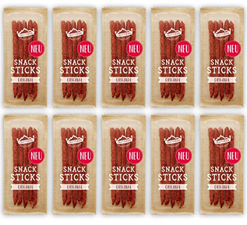 Craftsman Snack Sticks Original (10 x 45 g) | Wurst Snack | Mini-Salami | Fleischsnack to Go | geräucherte Mini Wurst | Herzhafte Salami-Sticks | Rohwurst | Dauerwurst (10 Packungen (10 x 45g)) von CRAFTSMAN FINEST FOODS