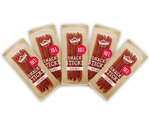 Craftsman Snack Sticks Original (5 x 45 g) | Wurst Snack | Mini-Salami | Fleischsnack to Go | geräucherte Mini Wurst | Herzhafte Salami-Sticks | Rohwurst | Dauerwurst (5 Packungen (5 x 45g)) von CRAFTSMAN FINEST FOODS
