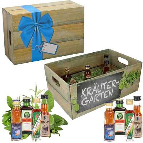 Kräutergarten Geschenksbox · Witzige Geschenkidee für Männer und Frauen mit Alkohol · 8 x Kräuter-Likör · Hochwertige Geschenkbox · Geburtstagsgeschenk für Männer von CREOLOGIC