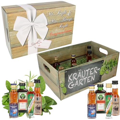 Kräutergarten Mr & Mrs · Witzige Geschenkidee für Männer und Frauen mit Alkohol · 8 x Kräuter-Likör · Hochwertige Geschenkbox · Geburtstagsgeschenk für Männer von CREOLOGIC