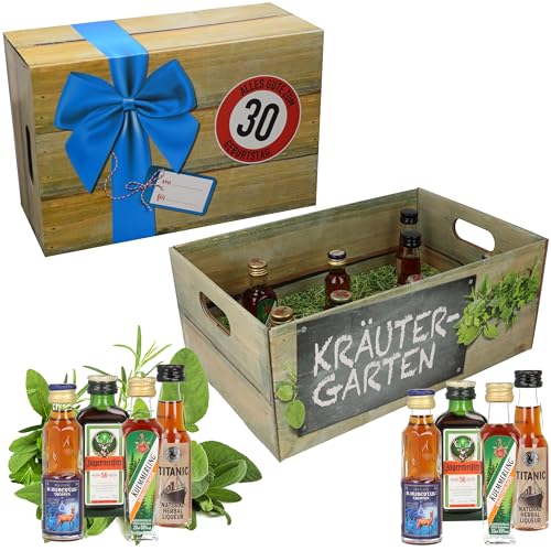 Kräutergarten mit Geburtstagszahl 30. Geburtstag · Witzige Geschenkidee für Männer und Frauen mit Alkohol · 8 x Kräuter-Likör · Hochwertige Geschenkbox · Geburtstagsgeschenk für Männer von CREOLOGIC