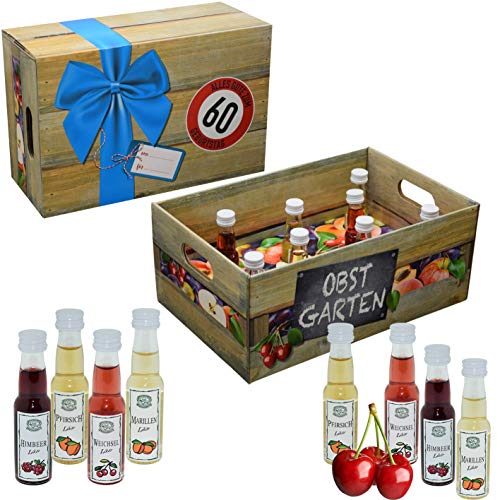 Obstgarten 60.Geburtstag · Geschenkidee für Männer und Frauen mit Alkohol · 8 x Obst-Likör · Hochwertige Geschenkbox (Obstgarten 60) von CREOLOGIC