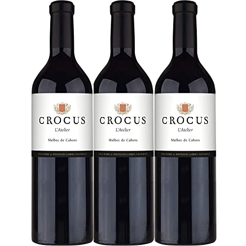 Crocus L‘Atelier Malbec Cahors Rotwein veganer Wein trocken AOC Frankreich I Versanel Paket (3 x 0,75l) von CROCUS Malbec de Cahors