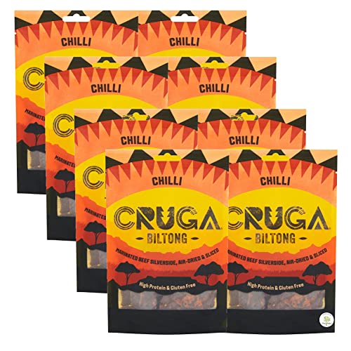 CRUGA Biltong Original/Chilli, Trockenfleisch, High Protein Jerky Beef, Glutenfrei (8 x 60g) (Chilli) von CRUGA