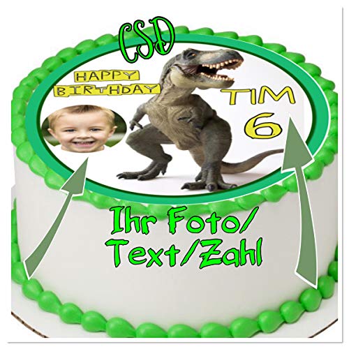 Tortenaufleger Dinosaurier M4,personalisiert, Zuckerpapier Tortenbild, Geburtstag,Fototorte von CSD