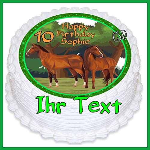 Tortenaufleger Pferde mit Wunschtext, Essbares Tortenbild, Zuckerpapier, Fototorte, Geburtstag von CSD