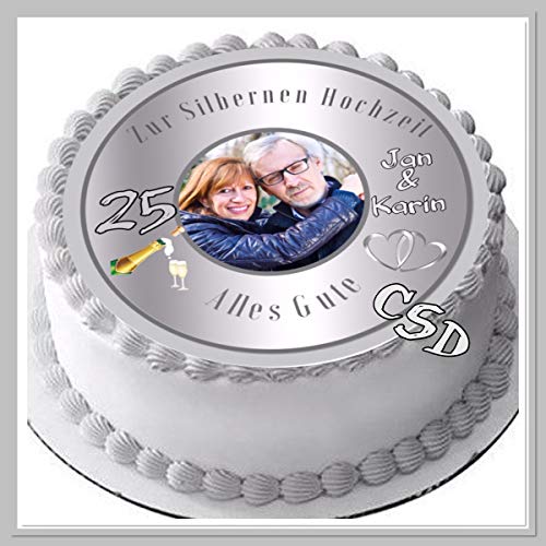 Tortenaufleger Silberne Hochzeit, personalisiert, Zuckerpapier Tortenbild, Fototorte von CSD