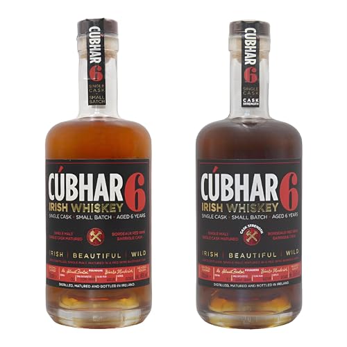 Cúbhar Irish Whiskey Red Wine Single Cask 2 x 700ml I Triple Distilled Single Malt Whiskey I Irischer Whiskey 6 Jahre in Barrique-Fass aus Rotwein gereift I 61,6% + 46% von CÚBHAR
