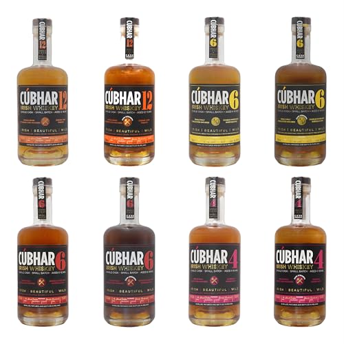 Cúbhar Irish Whiskey Single Cask 8 x 700ml | 2 x Red Wine, 2 x White Wine, 2 x Sherry Cask und 2 x Grain Gognac | Triple Distilled Single Malt Whiskey von CÚBHAR