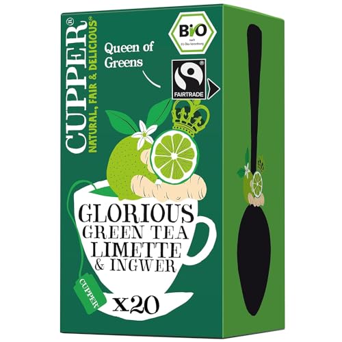 Cupper Grüner Tee Bio, Limette und Ingwer, fair gehandelt, 20 ungebleichte Teebeutel von CUPPER